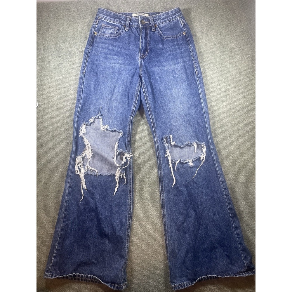 Rock & Roll Denim Women's Mid Rise Distressed Flare Jeans 26x31